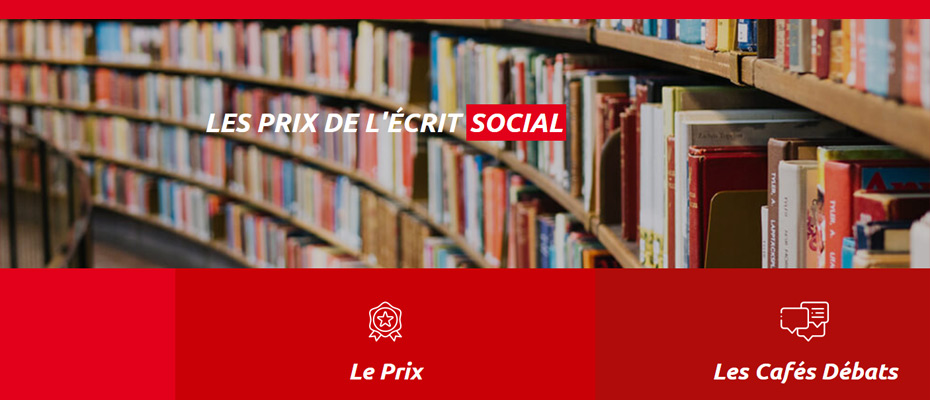 Visuel du prix - une bibliothèque de livres sur fond rouge