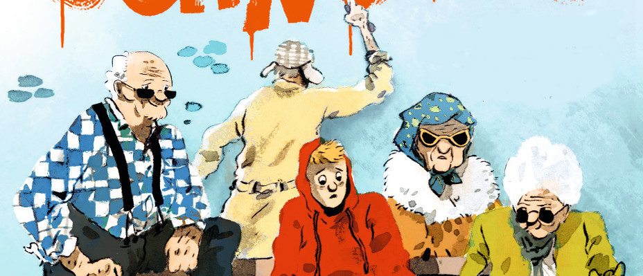 Illustration personnages sur un banc