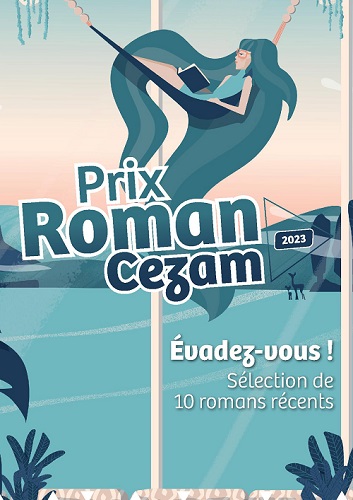 Dessin d'une femme lisant un livre dans un hamac la mer au loin
