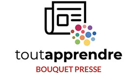 Logo tout apprendre noir sur fonds blanc composé d'une icone de journal papier avec des points colorés en bas à droite.