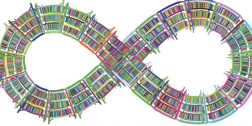 bibliothèque de livres en forme de symbole de l'infini