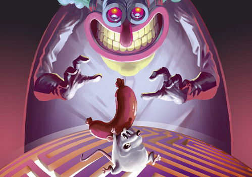 Illustration d'un clown menaçant une souris