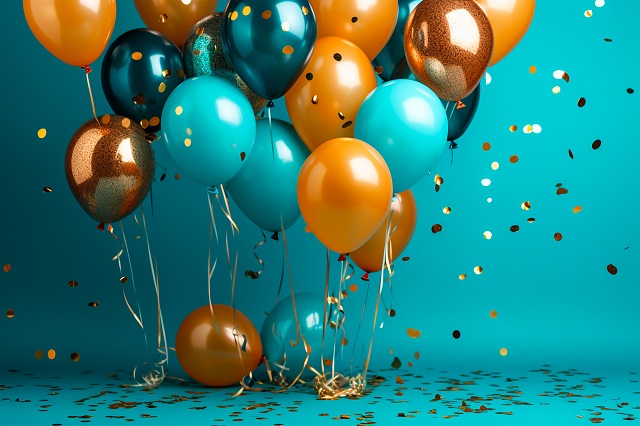 ballons bleus et or festifs en gros plan