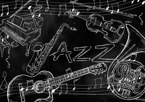 dessin à la craie d'instruments de musique liés au jazz 