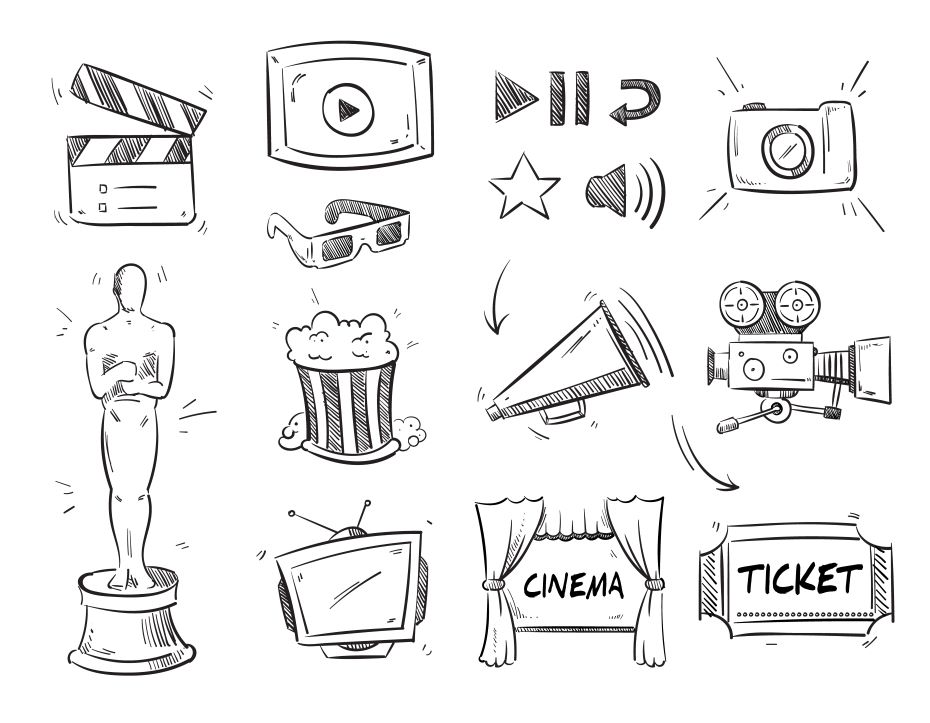 pictogrammes cinématographiques esquissés au crayon 